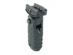 Mission First Tactical React Folding Grip, black front three-quarter view with textured grip