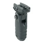 Mission First Tactical React Folding Grip, black front three-quarter view with textured grip