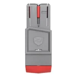 REAL AVID SMART-FIT AR15 VISE BLOCK, gray and red vise block shown from the front