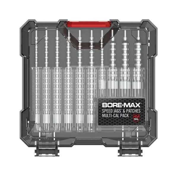 REAL AVID BORE-MAX SPD JAGS/PATCHES front view of clear-lidded black case with cleaning tools
