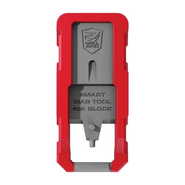 Real Avid Smart Mag Tool for Glock, gray tool in a red rectangular frame, front view