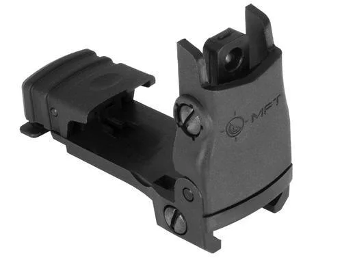 Mission First Tactical Rear Back Up Polymer Sight, black flip-up sight in rear three-quarter view