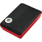 Hornady Rechargeable Gun Safe Dehumidifier, black perforated case with red edges, top view