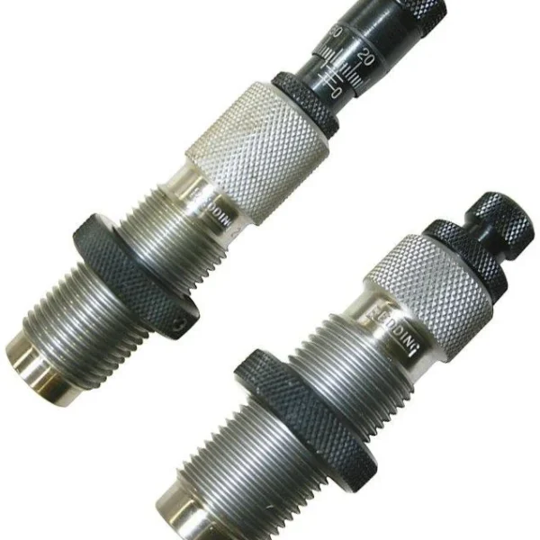 Redding Premium Handgun Die Set for Straight Wall Cases silver two-die set with knurled collars