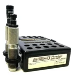 Redding 30 Nosler Premium Series Full Length Die Set, two metal dies beside a black storage case