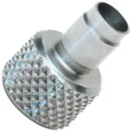 Redding Stainless Pilot Stop, silver angled close-up with knurled round base and hollow tip