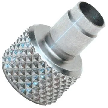 Redding Stainless Pilot Stop, silver angled close-up with knurled round base and hollow tip