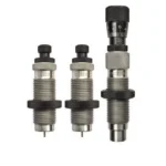 Redding Type S Elite Die Set, three silver threaded reloading dies with black adjustment caps