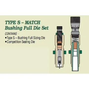 Redding Type S Match Bushing Full Die Set, package panel with diagrams of two dies