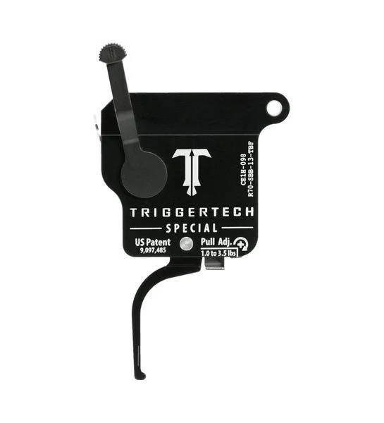 TriggerTech Rem 700 Special Flat Trigger, black side view with flat trigger shoe and housing