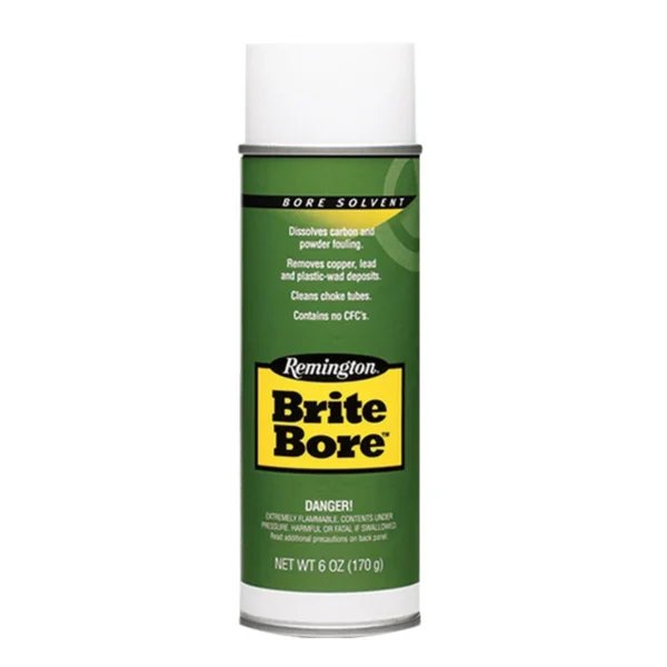 Remington REM BRITE BORE green and white aerosol can, front view