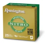 Remington Premier Nitro Sporting Clays Shotshells green and gold box, angled front view