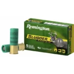 Remington Slugger Rifled Slug, green ammunition box with three shells displayed
