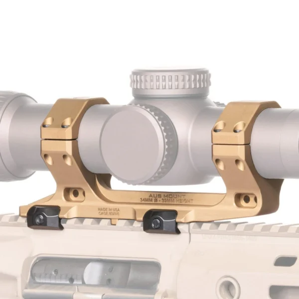 Reptilia AUS 1-Piece Scope Mount FDE side view mounted on a rifle with a silver scope
