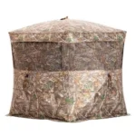 Rhino Blinds RB24 Ground Blind, front view in Realtree Edge camouflage with window panels