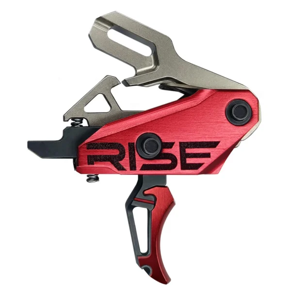 Rise Armament REV-535 Gen 2, red and black right-side view with curved red trigger blade