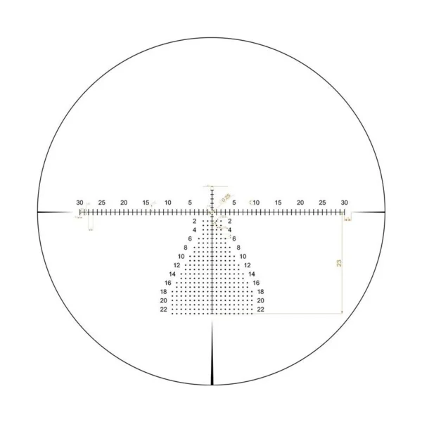 Riton 5 Conquer black circular MOR reticle view with numbered crosshairs