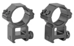 RITON 30MM HIGH RING SET, two gray scope rings in angled front view with mounting knobs