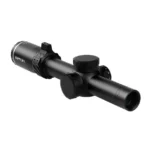 Riton 5 Tactix LPVO black rifle scope, angled side view with adjustment turrets