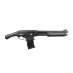 Rock Island Armory VRPF14 black shotgun, left-side view with pump fore-end and box magazine