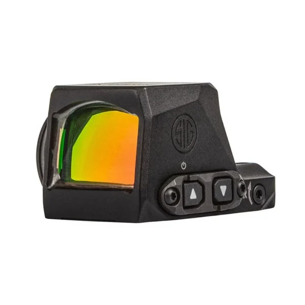 Sig Sauer Romeo-X Pistol Mounted Red Dot Reflex Sight Pro, black side view with amber lens