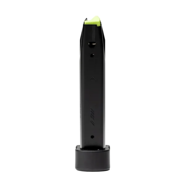 Rost Martin Magazine for RM1F, black side view with extended baseplate and green follower