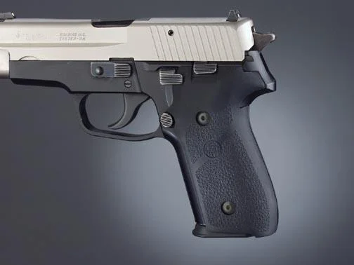 Hogue SIG Sauer P228-P229 Rubber Panels, black textured grips shown mounted on pistol