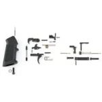 Ruger RUG AR LPK with GI Trigger and A2 Grip, black grip, trigger and small parts laid out