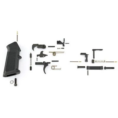 Ruger RUG AR LPK with GI Trigger and A2 Grip, black grip, trigger and small parts laid out