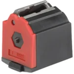 Ruger Rifle magazine for 10/22, black and red magazine in angled side view