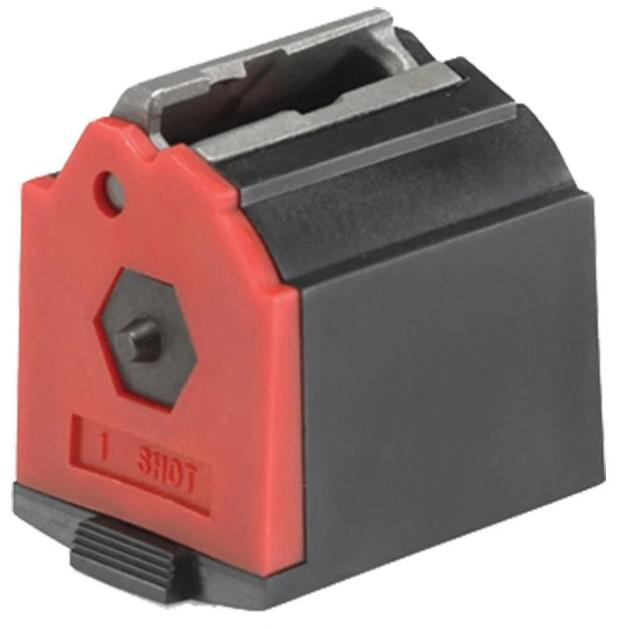 ruger-10-22-1-round-magazine-22lr-black-primary Ruger Rifle magazine for 10/22, black and red magazine in angled side view