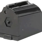 Ruger Rifle Magazine, black angled side view with feed lips and textured base tab