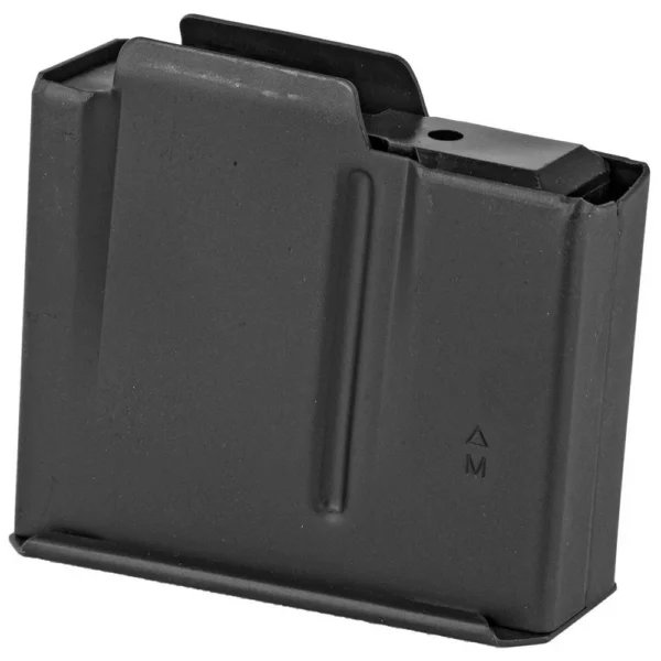 MAG RUGER HAWK LR TGT black metal magazine, angled front and side view
