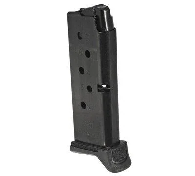 Ruger LCP II magazine 2-pack, angled side view of one black magazine with witness holes