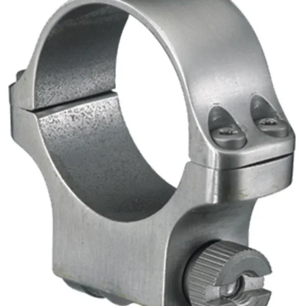 RUGER 30MM MED(4) STS (4K30) SLD IND silver ring mount, angled side view with slotted knob