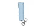SABRE Flip Top Gel blue canister with silver keyring clip, front view