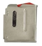 Savage Arms MAG SAV 93 Series Magazine, stainless front view with window and red follower