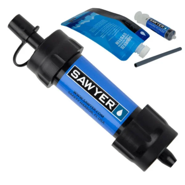 Sawyer MINI Water Filtration System Blue, filter with pouch, straw and syringe