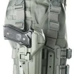 Blackhawk! SERPA Level 3 Tactical Holster, olive drab right-thigh rig holding a pistol