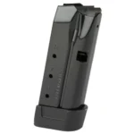 Shield Arms Z9 Handgun Magazine for Glock 43, black angled side view with witness holes and baseplate
