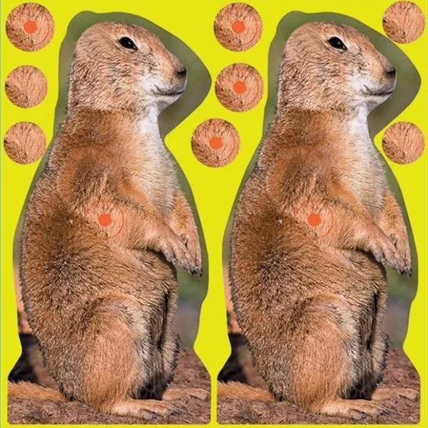 Birchwood Casey Shoot-N-C Prairie Chuck Target, two brown chucks on bright yellow target sheets