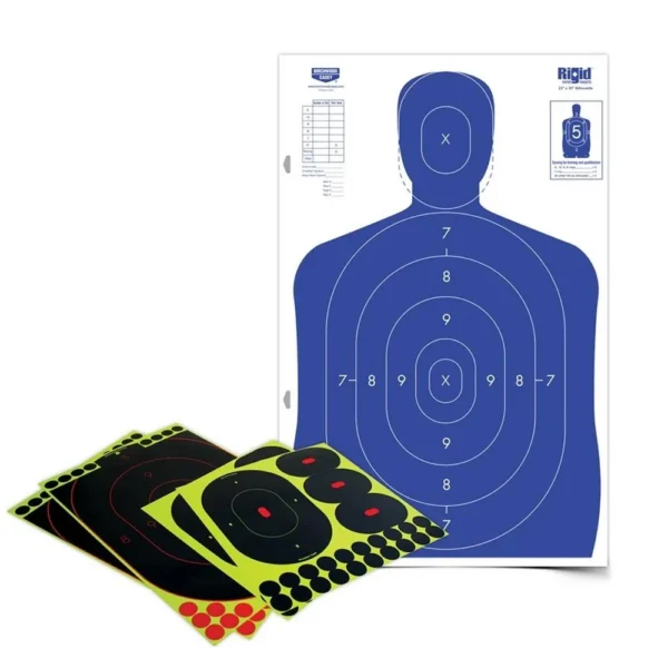 Birchwood Casey Shoot-N-C Silhouette Target Kit with blue silhouette and adhesive targets