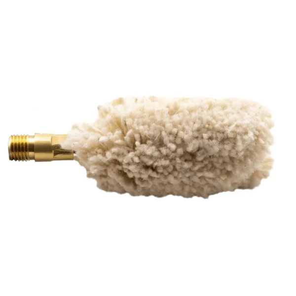 Pro-Shot Shotgun Cotton Bore Mop, side view with cream cotton head and brass threaded tip