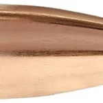 Sierra BlitzKing copper-colored rifle bullet with green pointed tip, side view