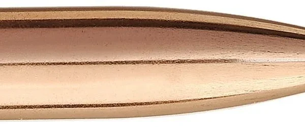 Sierra MatchKing Rifle Bullets, side view of a copper-colored pointed bullet