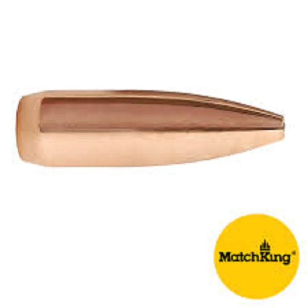 sierra-matchking-6mm-243-70gr-hpbt-rifle-bullets-primary Sierra MatchKing Rifle Bullets, copper hollow-point bullet in side view with yellow MatchKing logo