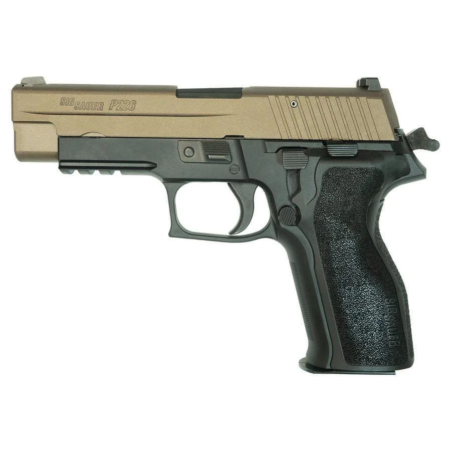 sig-sauer-p226-9mm-primary-1 Sig Sauer Limited Edition Freedom P226 bronze and black handgun in side view with engraved slide