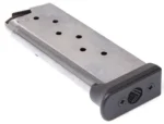 Sig Sauer P238 Legion Handgun Magazine EXT, angled view with silver body and black extended base