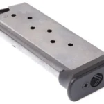 Sig Sauer P238 Legion Handgun Magazine EXT, angled view with silver body and black extended base