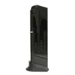 Sig SP2022 magazine in black, upright side view with base plate